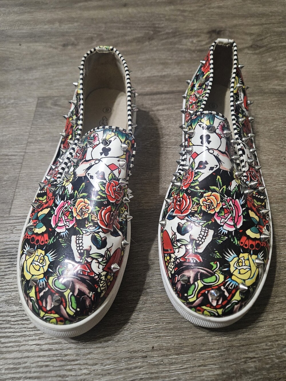 Ed Hardy Floral Skull Studded Slip-On Sneakers - Multicolor